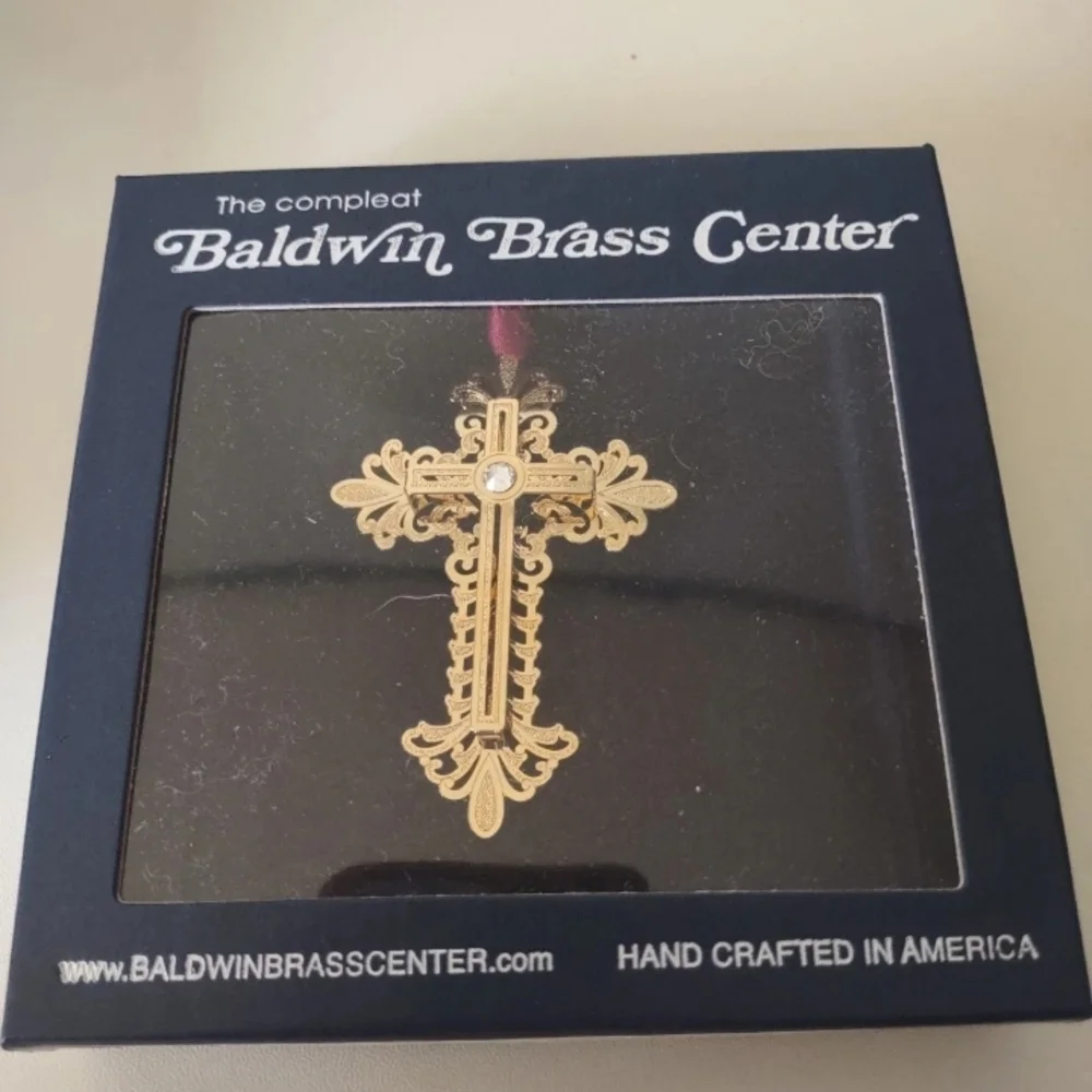 Baldwin 24kt Gold Finished Brass Golden Cross Vintage Christmas Ornament - Picture 2 of 2